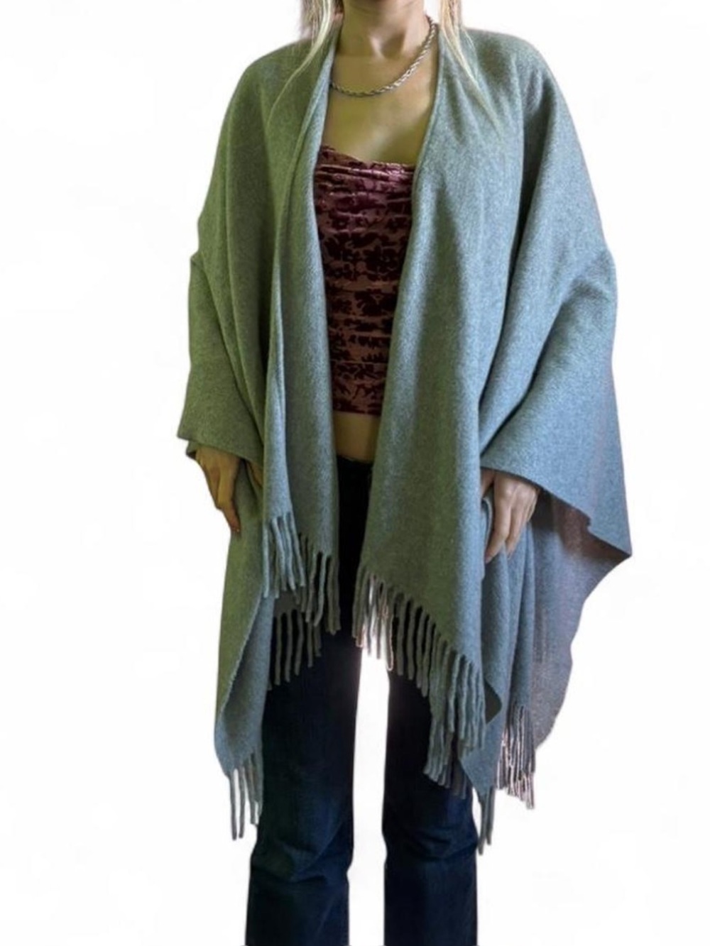 Rag & Bone New York elegant light grey Cashmere sweater poncho with fringe